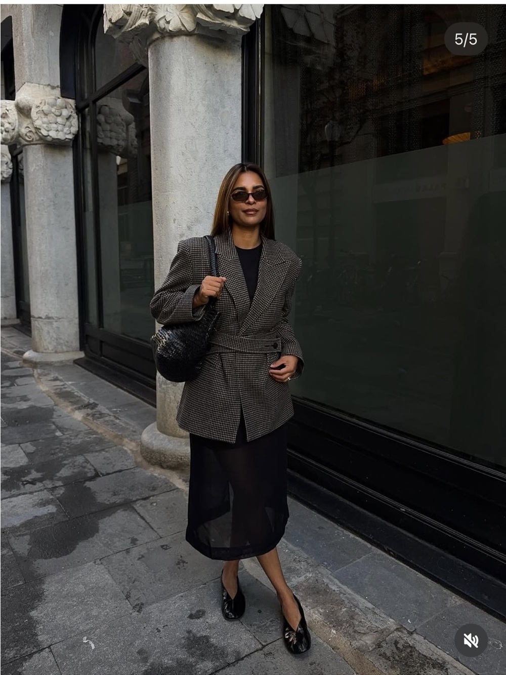 &other stories Belted wool Blazer brown dogtooth - Picture 5 of 16